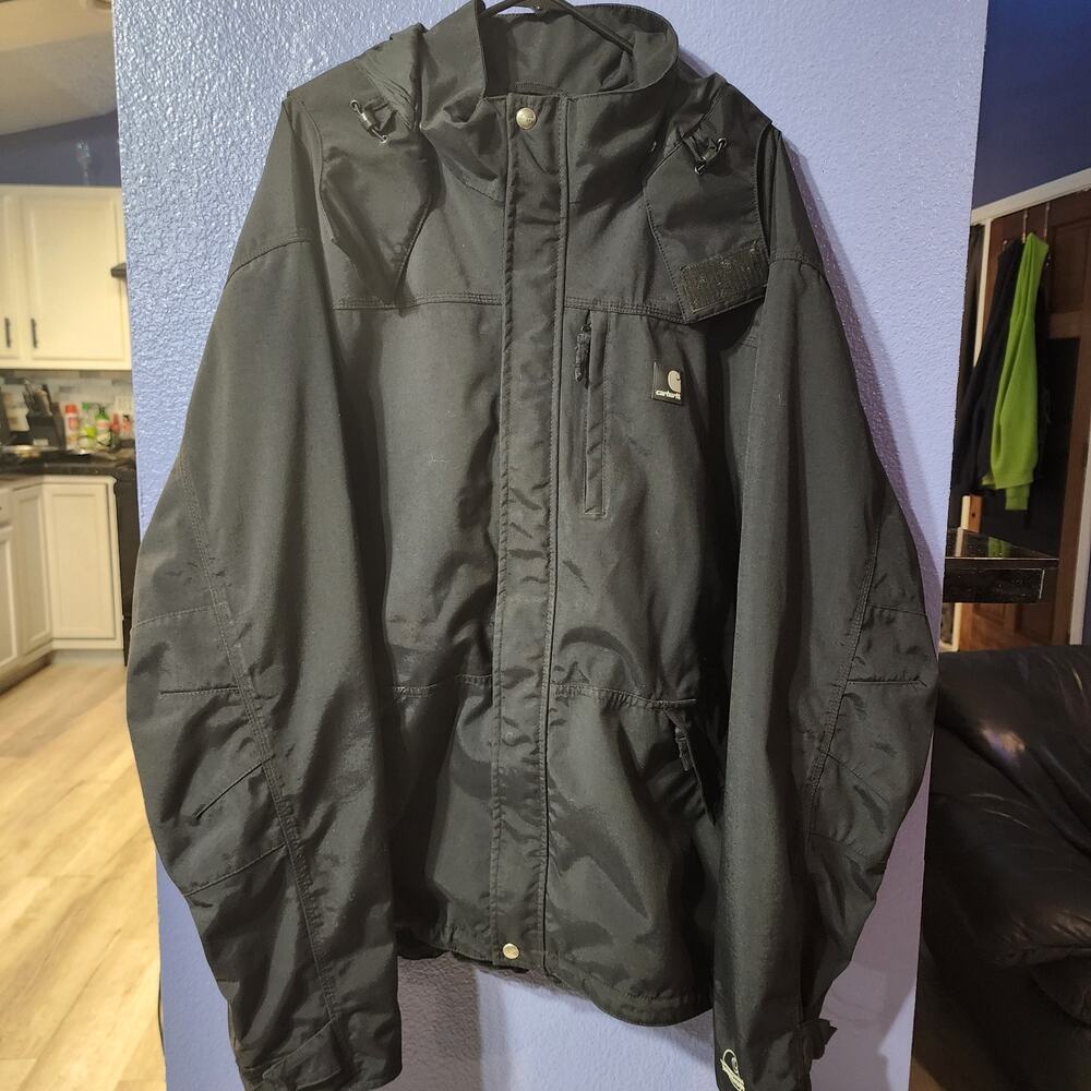 Carhartt Men's Waterproof Jacket Black With Detachable Hood Men’s 2XL Tall J162
